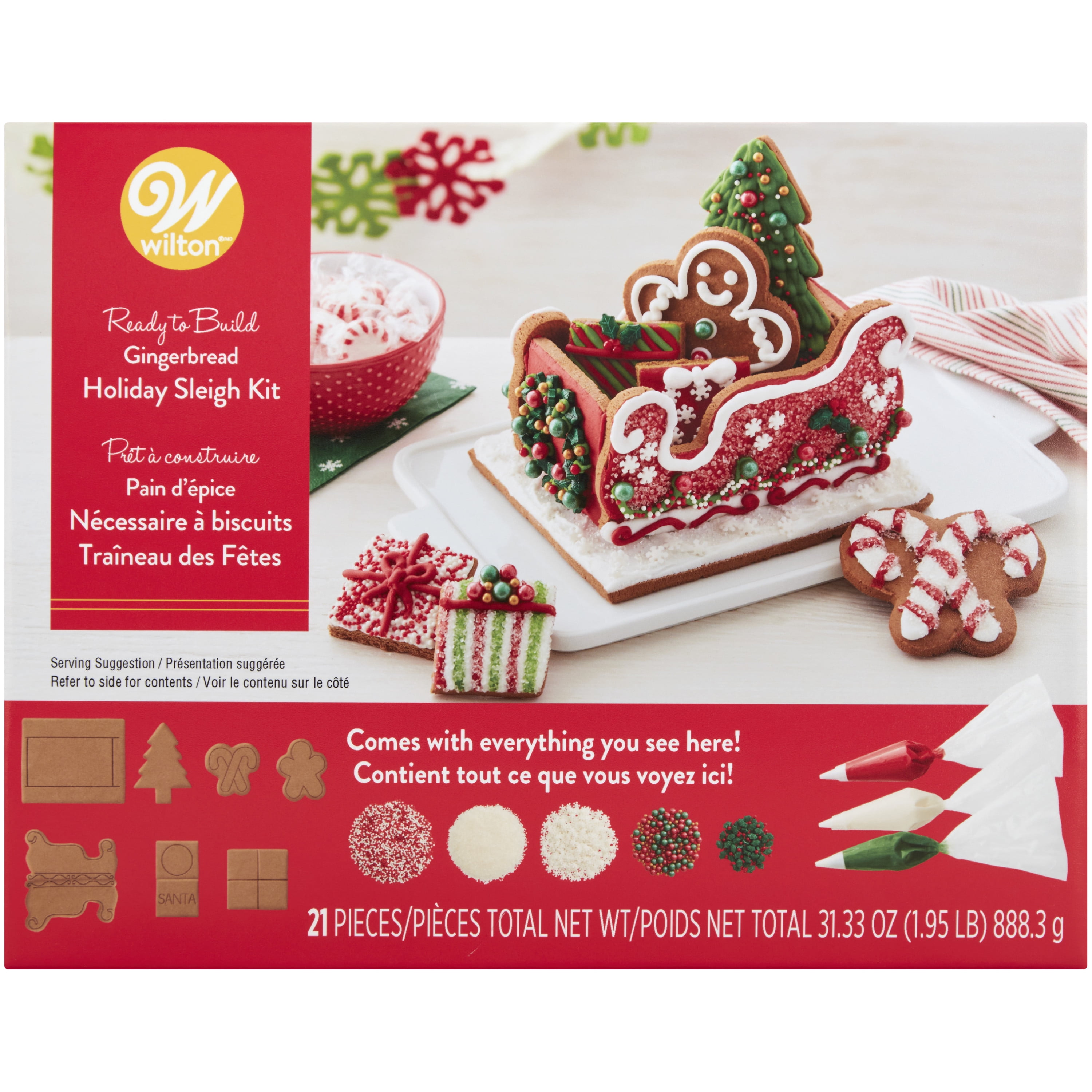 Wilton Ready to Build Gingerbread Holiday Sleigh Kit, 21-Piece