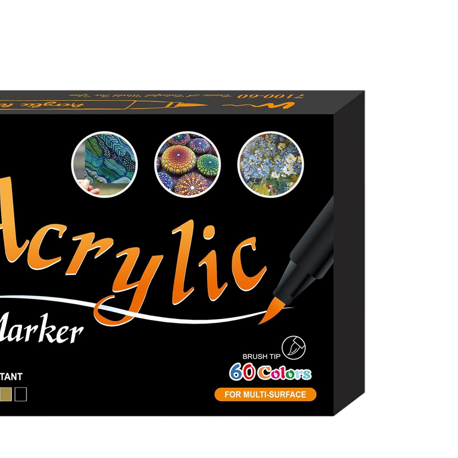 Acrylic Paint Markers Set Waterproof Art Supplies Assorted Colors Acrylic Paint Pens with Brush Tip for Painting Canvas Crafting Stones Rock 60 Colors