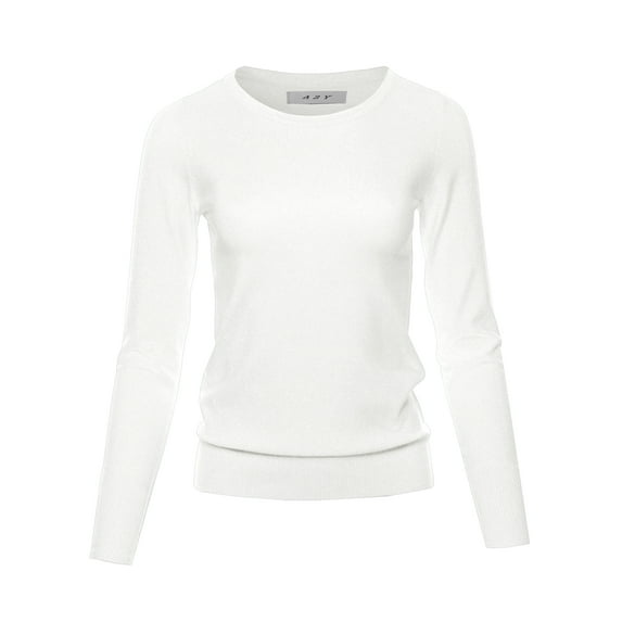 A2Y Women's Fitted Crew Neck Long Sleeve Pullover Classic Sweater White S