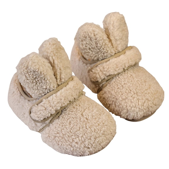 Quealent Unisex-baby Fleece Lined Non Skid Soft Slipper Booties With EarsSlipper Beige for Size 11.5