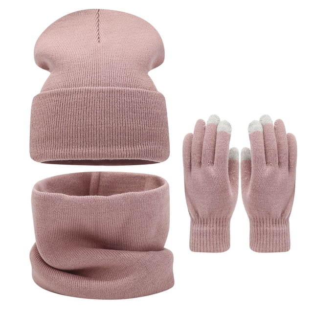Aocisk Winter Outdoor Warm Hat Set with Scarf and Gloves for Extreme Cold Weather Light Pink One Size