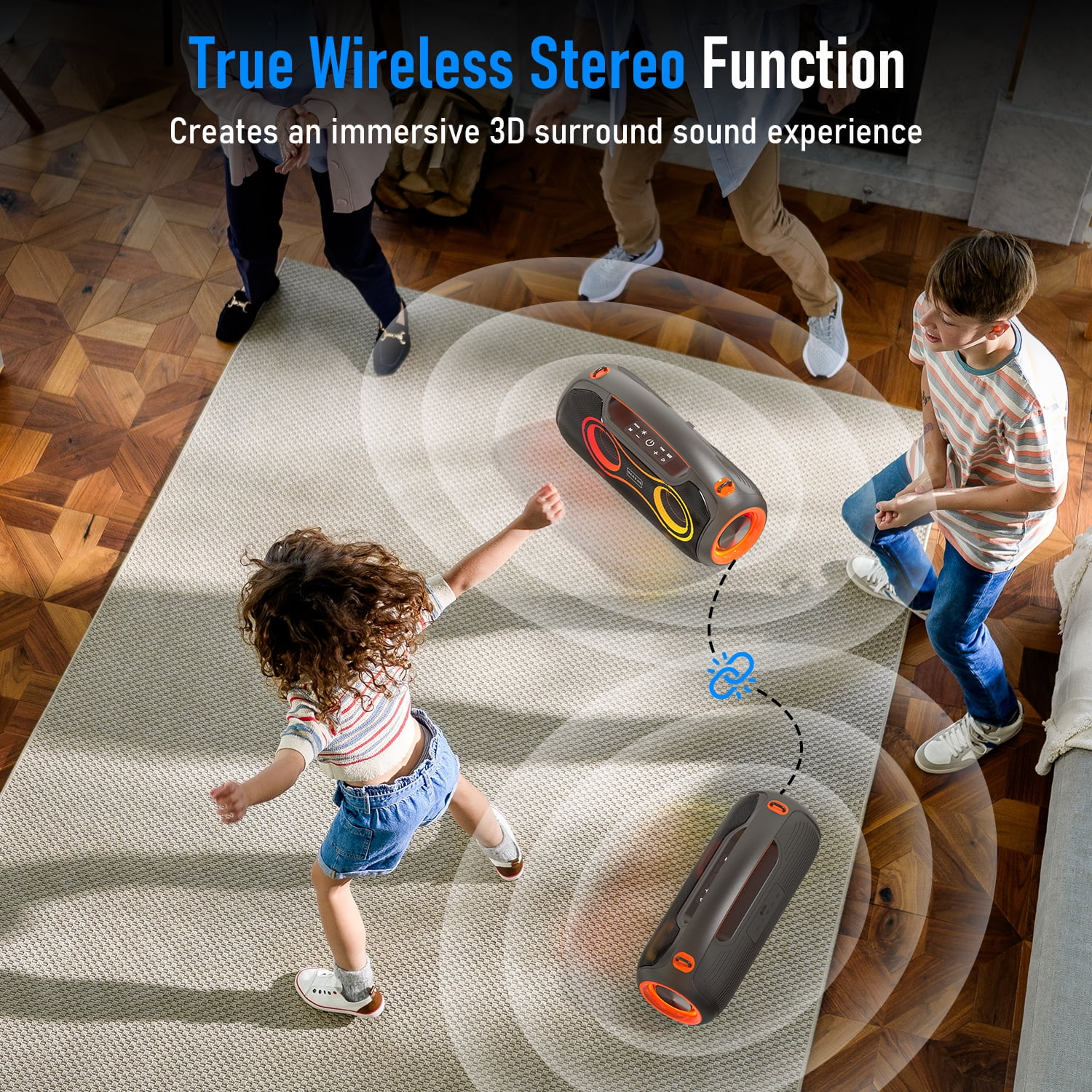 Portable Bluetooth Speaker with Bass Boost,IP65 Waterproof Outdoor Wireless Loud Speaker w/ Dynamic Light,180W Power and USB/AUX/TF Input for Party