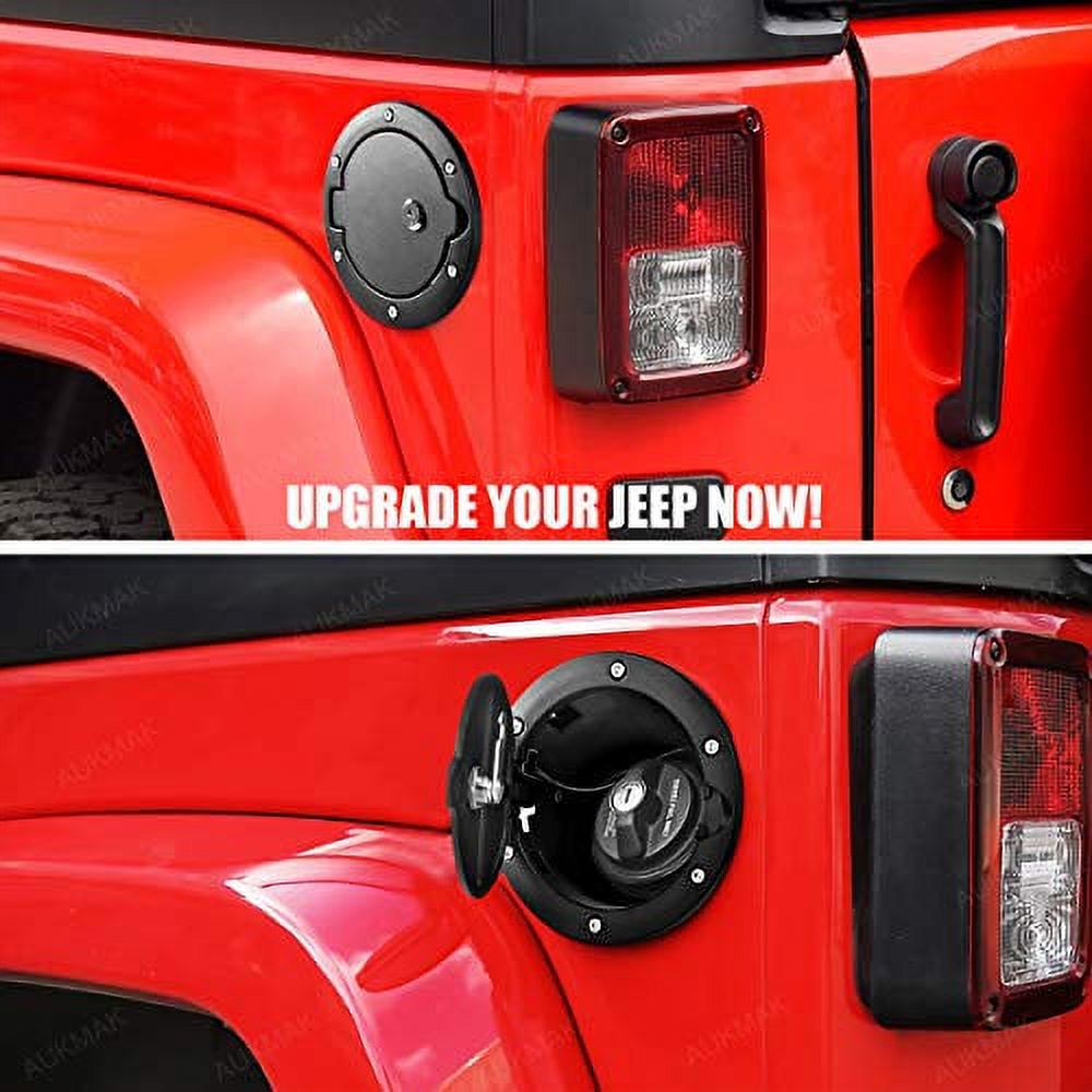 Aukmak Fuel Filler Door Locking Gas Tank Cap Cover for Jeep Wrangler  Accessories 2007-2018 JK Unlimited Rubicon Sahara