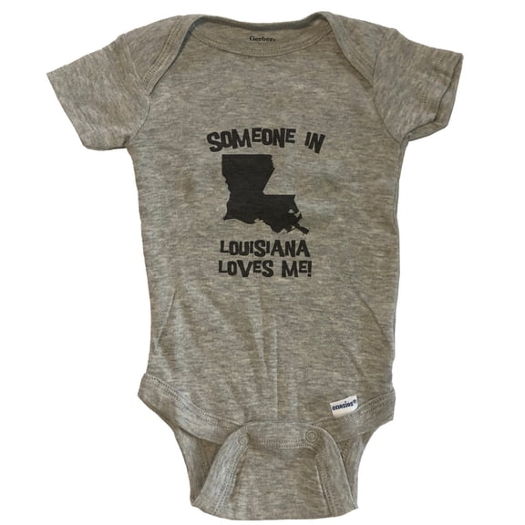 Someone In Louisiana Loves Me State Silhouette Cute Baby Bodysuit - One Piece Baby Bodysuit - Grey