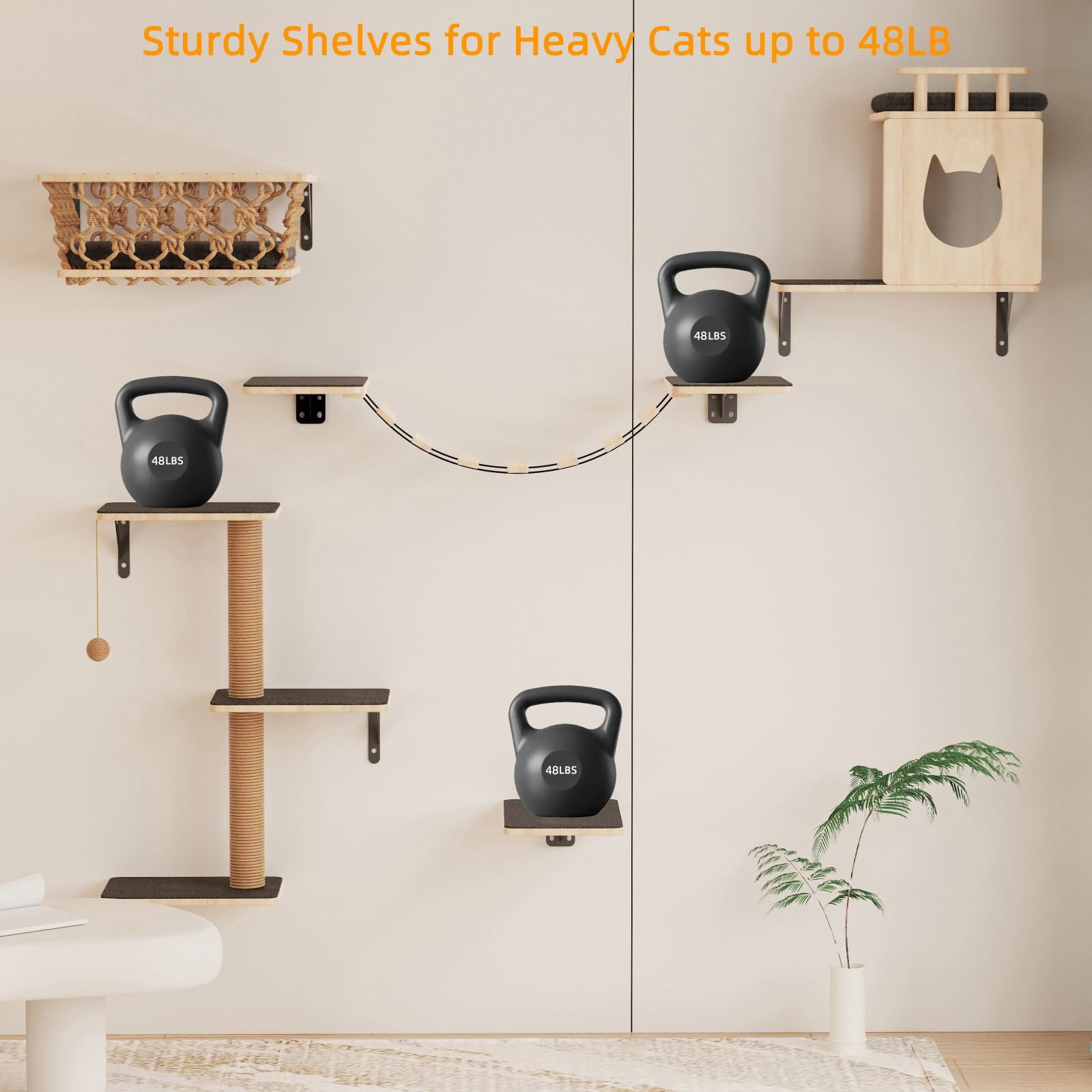 5-in-1 Cat Wall Shelves Set With Hammock  Wall-mounted Furniture Includes Condo Bridge Ladder & Steps For Indoor Cats Safe Stable (gray)