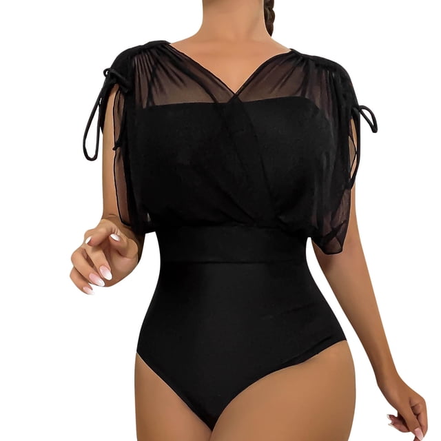 HBFAGFB Jumpsuit Women Mesh Patchwork Pullover Slim Fit Triangle Bottoms Trendy Rompers Black Size L