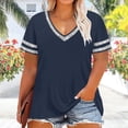 thumbnail image 5 of ClodeEU Women’s Plus Size V Neck Short Sleeve T-Shirt with Striped Trim, Casual Solid Color Top Navy,Women's Plus XXXXL, 5 of 6