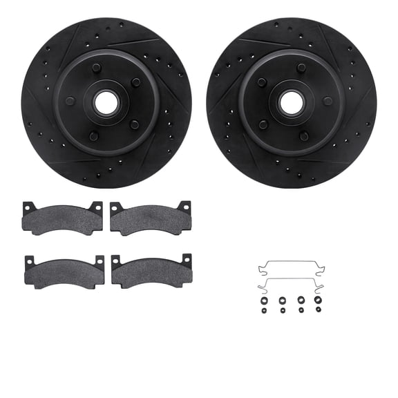 Dynamic Friction Company Front Brake Rotors-Drilled and Slotted-Black with 5000 Advanced Brake Pads includes Hardware 8512-39104