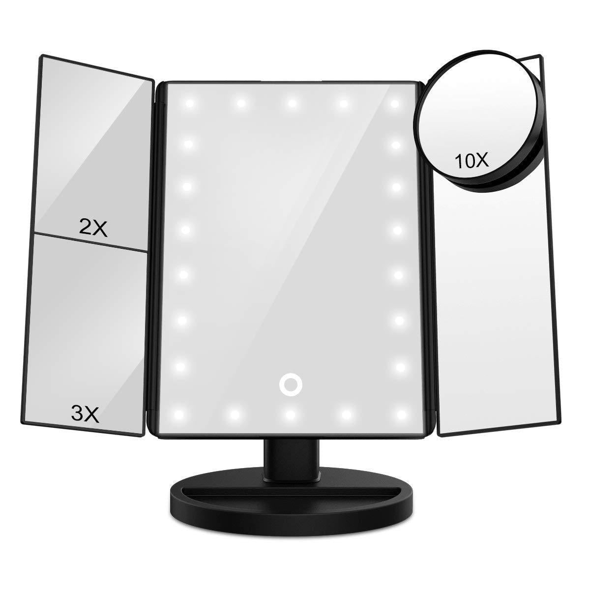 FASCINATE Makeup Mirror Lighted Makeup Vanity Dressing Table Mirror with 21 LED Light with Detachable 10X Magnification Mirror Touch Sensor Dimming 180°Adjustable Rotation,Attached Small Fold Mirror 