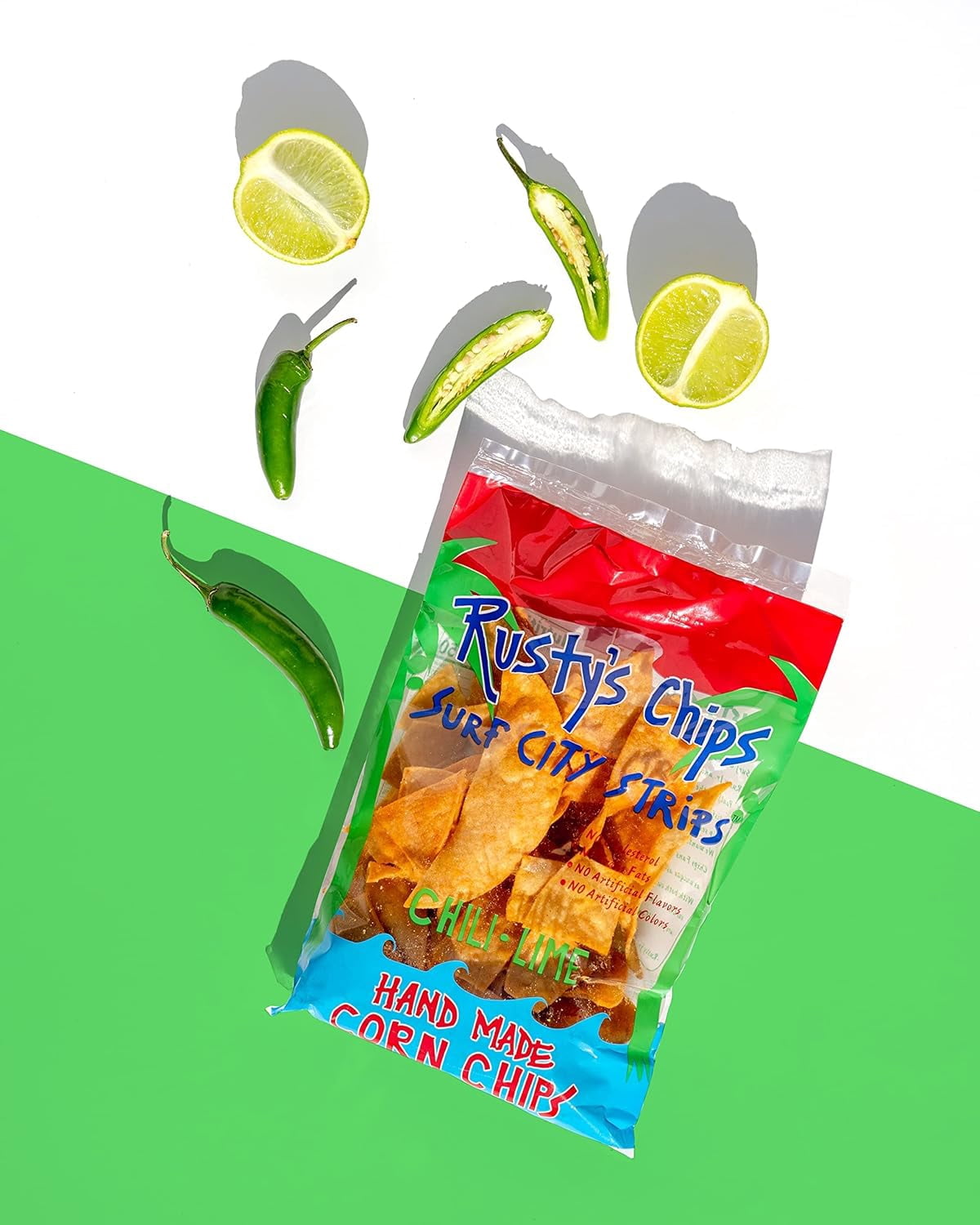 Rusty's Handmade Tortilla Chips, Chili Lime Tortilla Chips 4oz Bags, 12ct