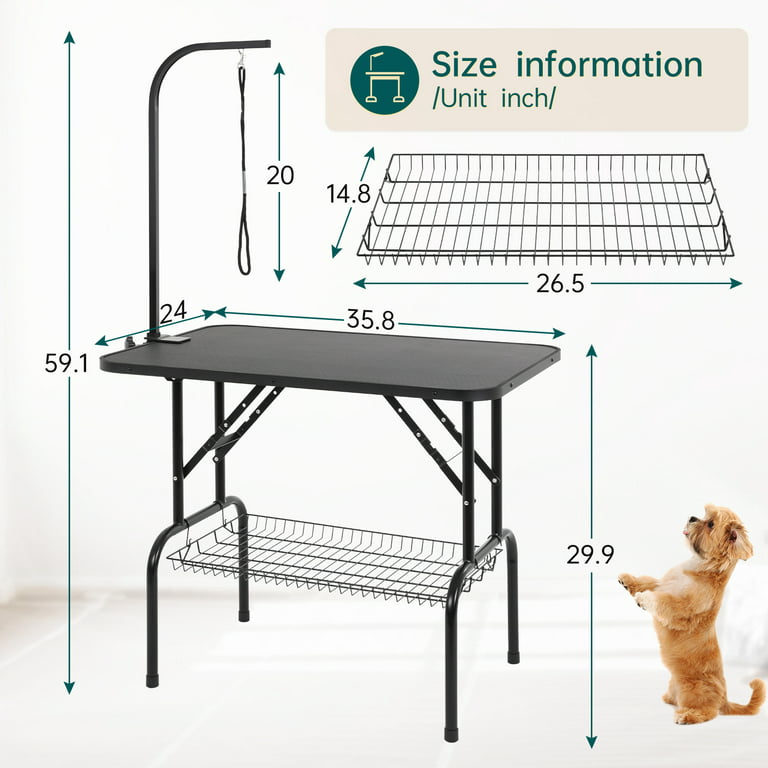 Rhomtree Professional 36 Adjustable Pet Grooming Table Heavy Duty with Arm  & Nosse & Mesh Tray for Large Dog Cat Shower Table Bath Station, Maximum