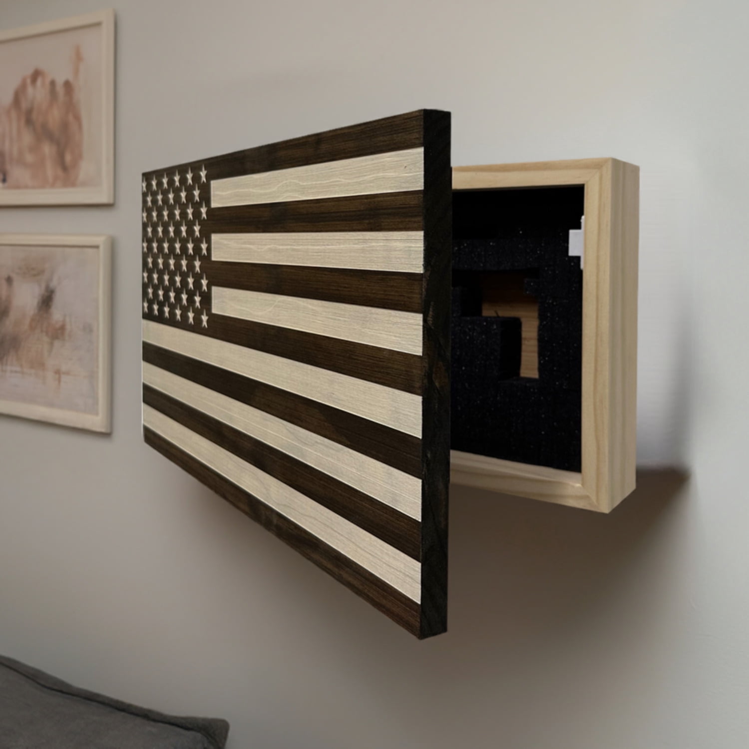 American Flag Hidden Storage Cabinet (Dark Walnut) by Bellewood Designs