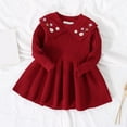 thumbnail image 2 of GUOBIOZIY Baby Girl Fall Winter Dress Long Sleeve Vintage Knit Sweater Dress Little Girl Dresses Skirt Red,6-7 Y, 2 of 9