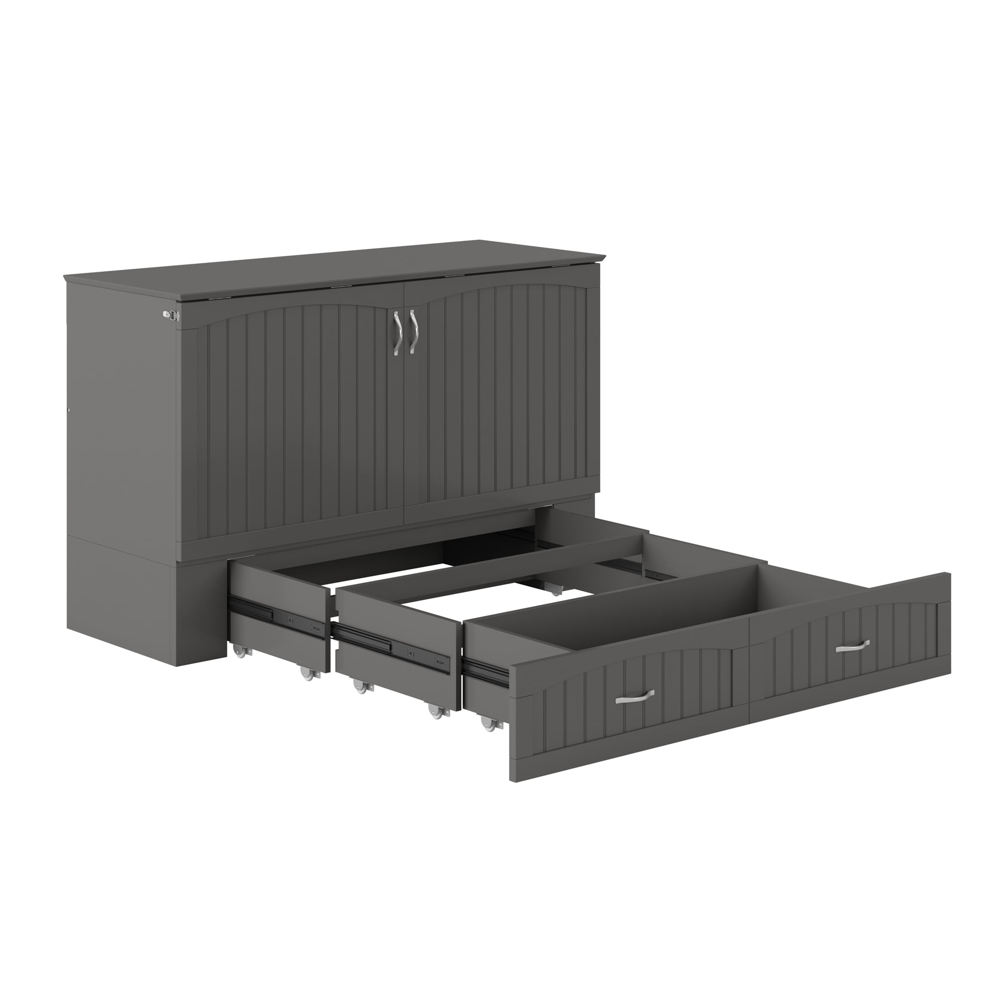 AFI Southampton Queen Solid Wood Murphy Bed Chest with Mattress, Drawer & Charger in Gray