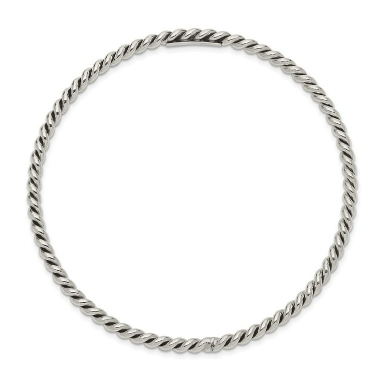 White Sterling Silver bracelet Bangle 3 mm Antiqued 3mm