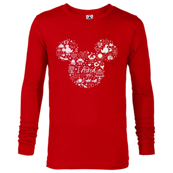 Disney I Asked Engagement Proposal Mickey Head Icon - Long Sleeve T-Shirt for Men - Customized-New Red