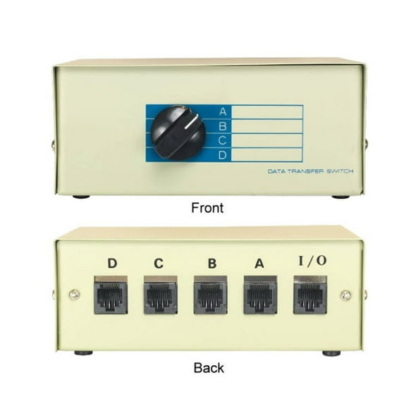 Kentek RJ45 4 Way Manual Data Switch Box Network I/O ABCD Female Port Phone Internet CAT5 CAT6 Devices