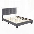 thumbnail image 6 of 1pc Full Platform Bed with Dark Gray Velvet Upholstery & Adjustable Headboard in Solid Wood, 6 of 8
