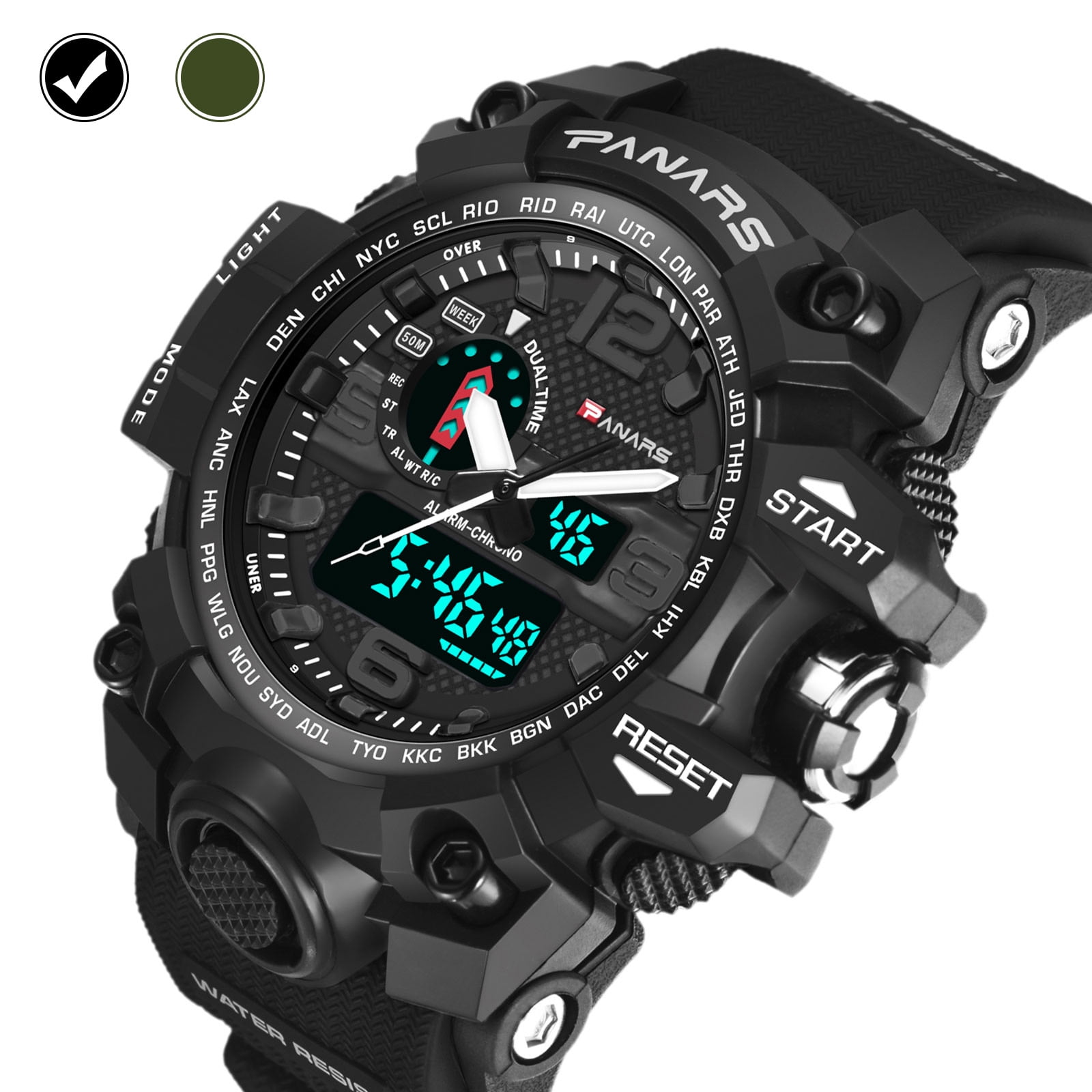 Men's Military Watch, Men's Casual Digital Sports Watch Dual-Display ...