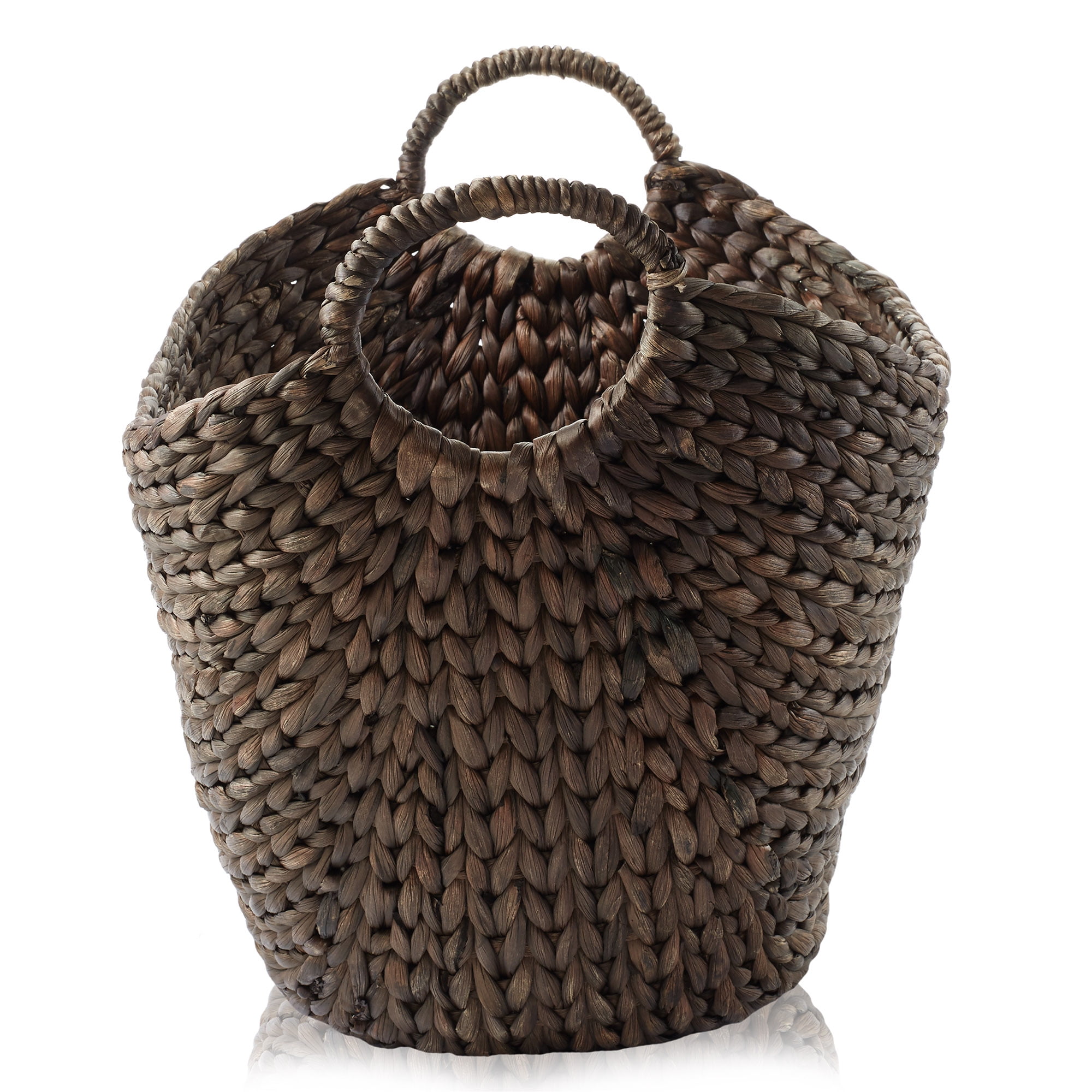 Casafield Large Laundry Boat Basket with Handles - Espresso, Woven Water Hyacinth Storage Tote for Blankets, Bathroom, Bedroom, Living Room