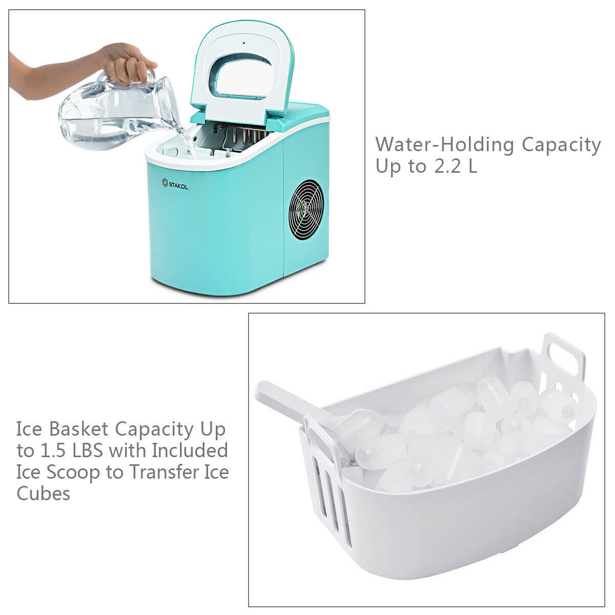 Stakol Portable Compact Electric Ice Maker Machine Mini Cube 26lb/Day Mint Green - image 2 of 10
