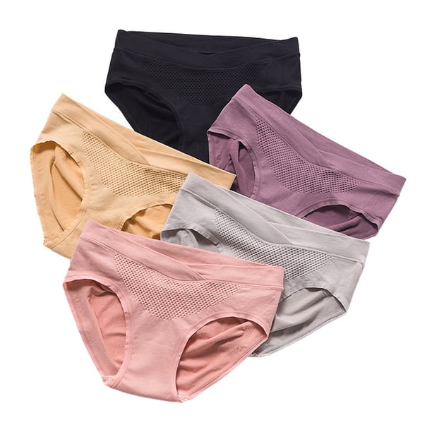 Conjunto de cinco piezas de ropa interior para mujeres embarazadas, color sólido de panal de cintura baja, ropa interior triangular delantera y trasera