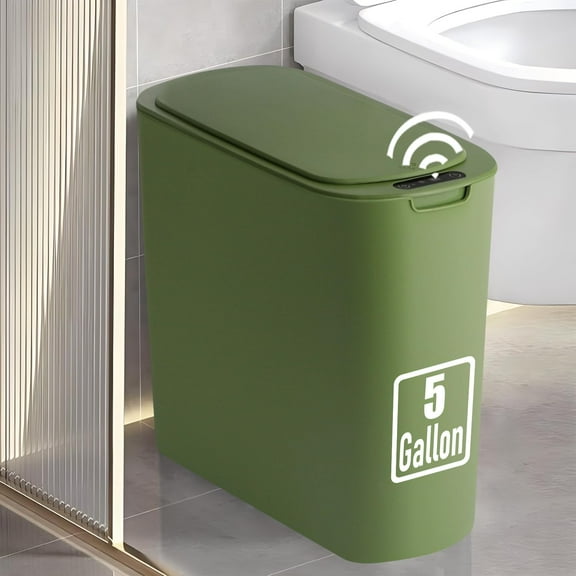 5 Gallon Motion Senor Bathroom Trash Can with Lid, Automatic Garbage Can Touchless, Smart Plastic Waste Basket for Narrow Spaces, Bathroom, Office, Bedroom, Living Room (Black)