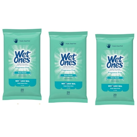 Wet Ones Extra Gentle Sensitive Skin Unscented Hand Wipes, 20 Ea, 3 Pack