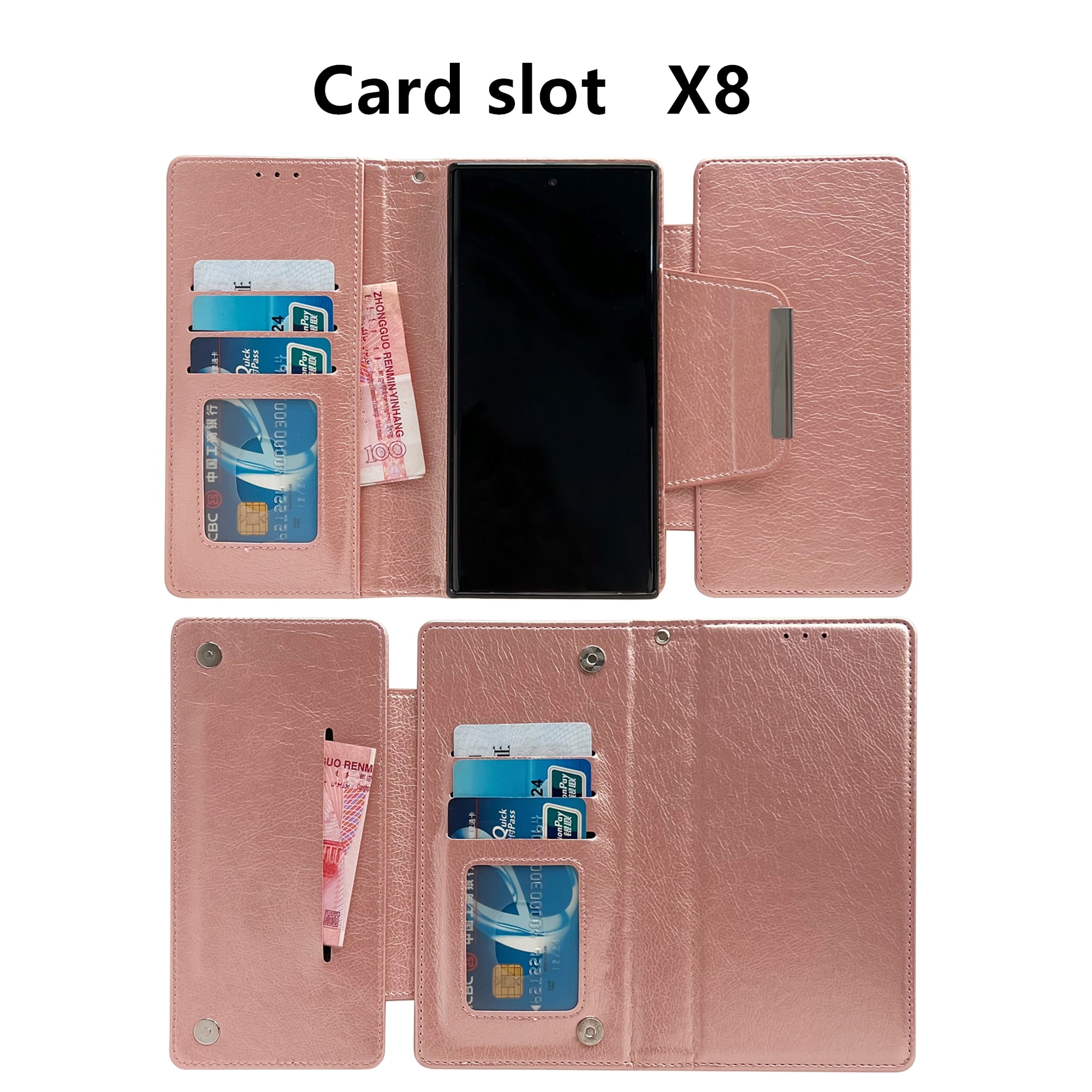 Designed For Samsung Galaxy S25 Wallet Phone Case,Detachable PU Leather Magnetic Flip,With Card Slots,Flip Folding Kickstand,Heavy Duty Anti-fall Shockproof Rugged Phone Case,Rosegold