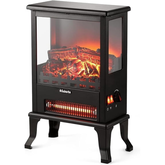 17 Inch Electric Fireplace Stove, Freestanding Stove Heater with Realistic Flame and Overheating Protection, 1500W Heater for Small Spaces, Bedroom, Living Room, Office