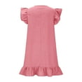 thumbnail image 5 of SYMOID Womens Solid V Neck Short Sleeve Mini Casual Summer Dress with Ruffle Hem,Pink,Size L, 5 of 7
