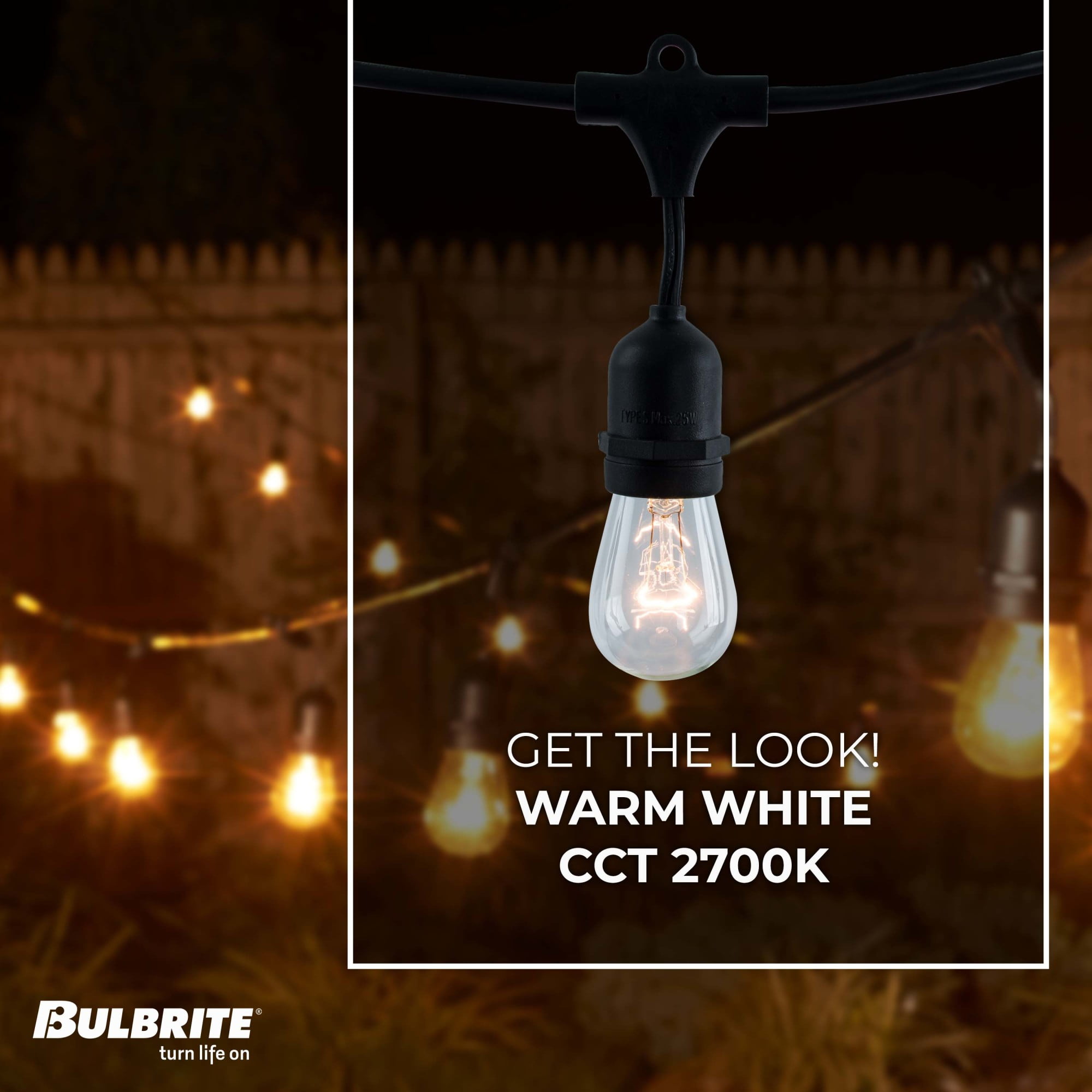 Bulbrite 812312 30 ft. String Light Kit with Clear Vintage Style S14  Incandescent Light Bulbs