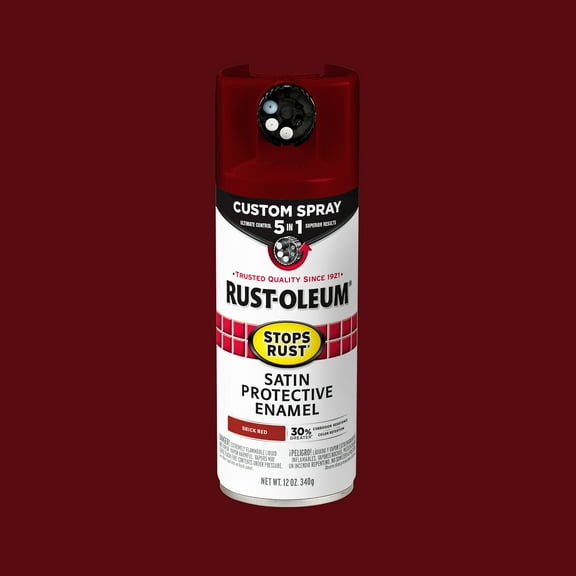 Brick Red, Rust-Oleum Stops Rust Custom Sprays 5 in 1 Satin Spray Paint-385008, 12 oz