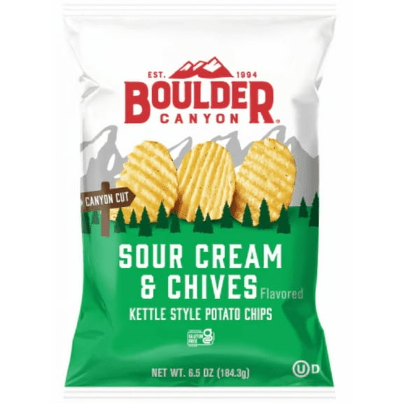 Boulder Canyon Kettle Cooked Potato Chips Gluten Free Sour Cream & Chives 6.5 oz Pack of 2