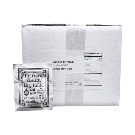 Non-Fat Dry Milk Instant Mix Packets – 15g Each, 200 Pack – Vitamin A & D Fortified, Shelf-Stable Powdered Milk