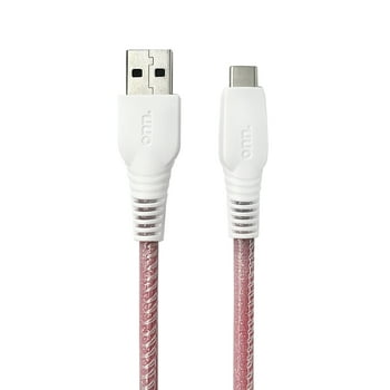 onn. USB to USB-C Glitter Cable, Grey & Orange, 6'