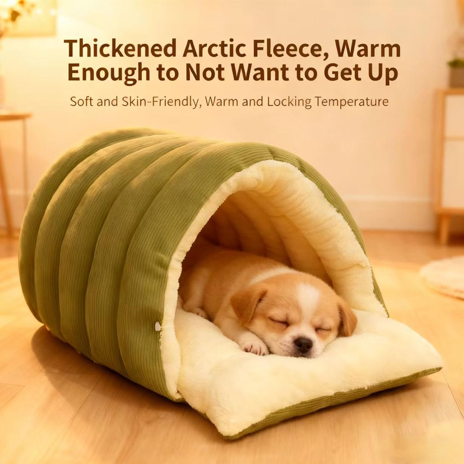 Cozy Monster Cat Bed Small Dog Cave & Indoor Cats Cave Removable and Washable Winter Closed-Off Cat Beds Tent with Cushion Hooded Dog Bed Pet House for Kittens & Dogs All-Season Use (L-Check Green)