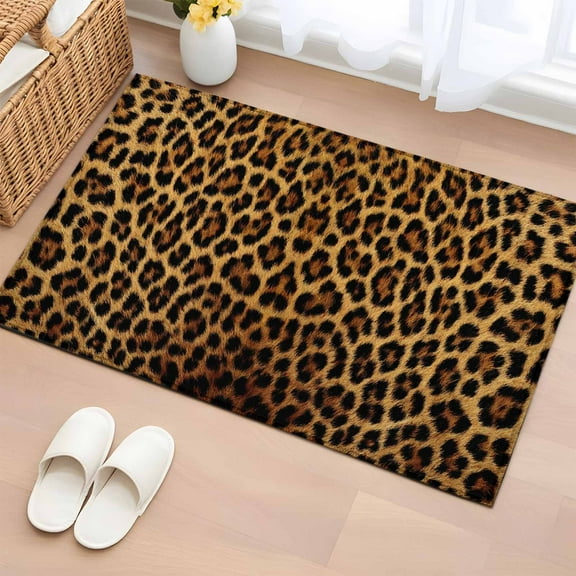 Brown Leopard Print Bathroom Rug Washable 2x3 Entryway Rug Non Slip Classic Abstract Animal Patterned Front Door Mat Low Pile Indoor Doormat Throw Floor Carpet for Kitchen Bedroom Entrance