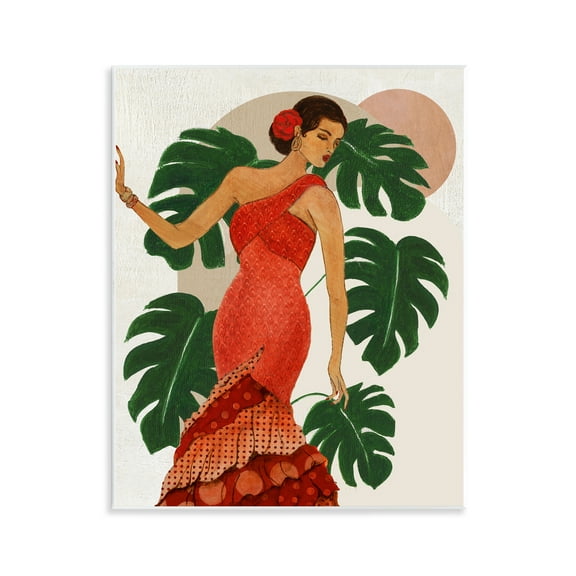 Stupell Industries Fashionable Woman with Leaves People Painting Unframed Art Print Wall Art, 11 x 14