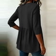 thumbnail image 5 of Yrmaups Loose Fit 3/4 Sleeve Peplum Top for Women, Casual V Neck Ruffle Blouse, Soft Stretch Tunic for Vacation Office Travel Everyday Outfit, Black 2XL, 5 of 6