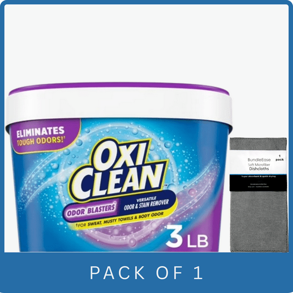OxiClean Odor Blasters Versatile Home & Laundry Stain Remover Powder, 3 lb with Microfiber Solid Color Towel by BundleEase