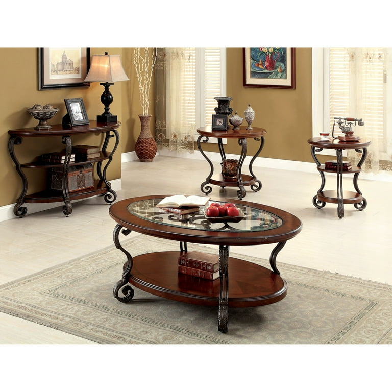 Furniture of America Copper Grove Finnich Traditional Cherry 28 inch Metal 1 Shelf Side Table by