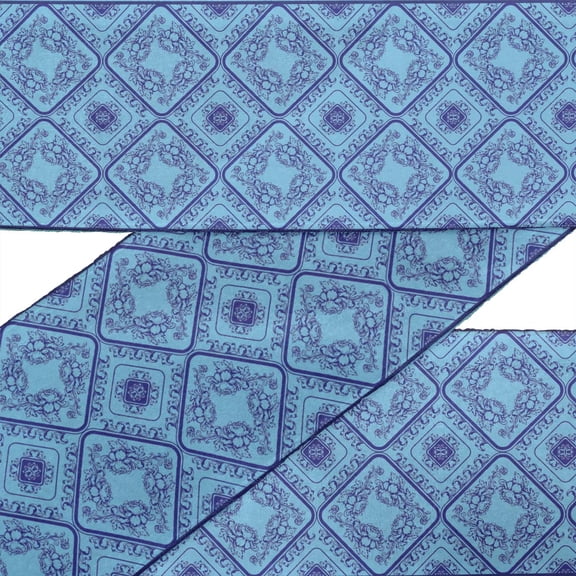 IBA Indianbeautifulart Blue Geometric & Peony Floral Ribbon Trim Tape Fabric Laces For Crafts Printed Dupion Trim By 9 Yard Sewing Accessories 3 Inches