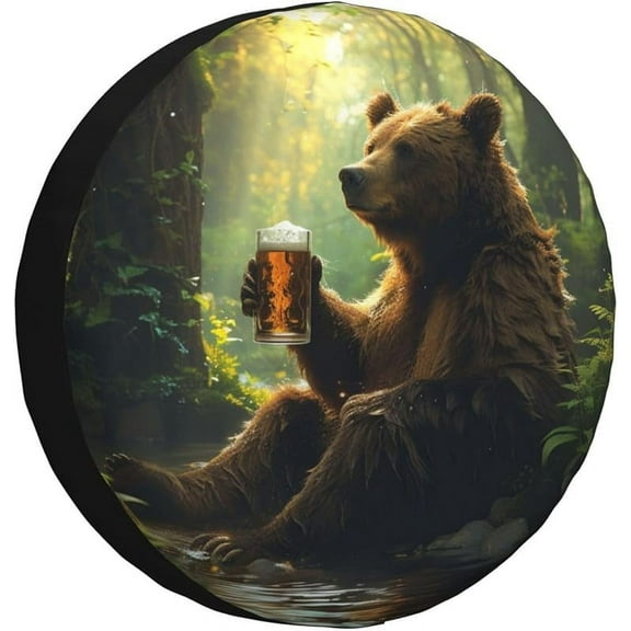 Bear Holding A Beer Mug Spare Tire Cover Weatherproof Universal Wheel Protectors Wheel Covers for RV Camper Travel Trailer SUV Truck