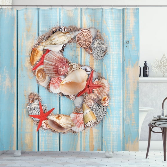 Ambesonne Letter S Shower Curtain, S Seashells Nautical, 69"Wx70"L, Dark Coral Pale Blue