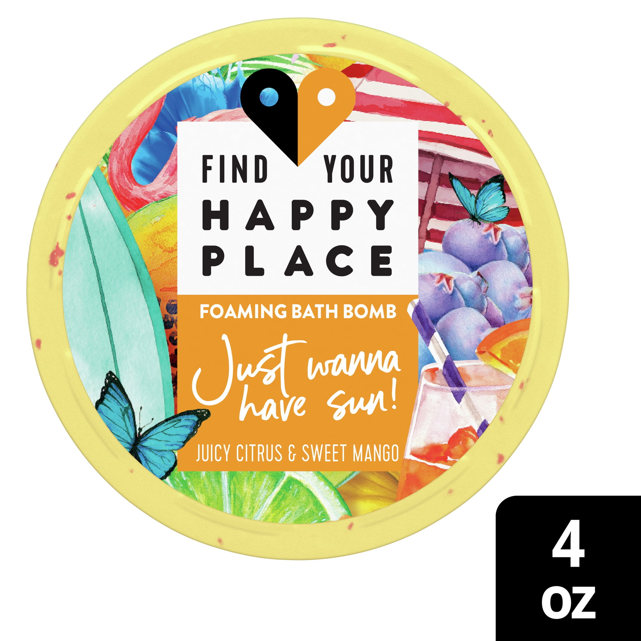Find Your Happy Place Just Wanna Have Sun! Fizzing Bath Bomb Citrus and Mango 4.6 fl oz
