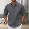 thumbnail image 3 of LZHGirlshop Men's Casual Button Down Shirt Solid Color Long Sleeve Shirt Stretch Fit Denim Dress Shirt,Gray,M, 3 of 7