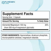 Puregen Labs High Potency Magnesium Glycinate Chelated for Superior Absorption - 120 Veggie Caps - 3 Pack
