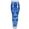 thumbnail image 3 of HDE Girls Shiny Wet Look Leggings Kids Liquid Metallic Footless Tights (Blue, 6/6X), 3 of 3