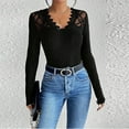 thumbnail image 2 of VEKDONE Women's Sheer Lace Tee Shirts Long Sleeve Eyelet Tops Casual V Neck Slim Fitted Blouses Fall Hollow Out Breathable Tunic Tops Outfit Clothes, 2 of 9